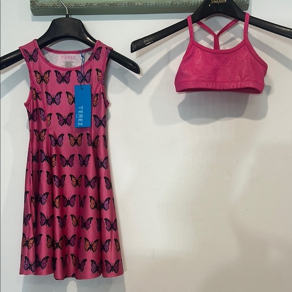 Terez Pink Butterfly tank fit and flare Dress and Top Set size 6 girls new w tag - Picture 1 of 9
